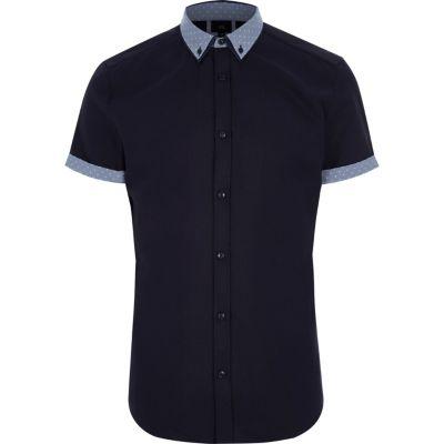 River Island Mens Polka Dot Collar Short Sleeve Shirt