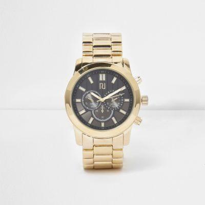 River Island Mens Gold Tone Chain Link Strap Face Watch