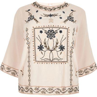 River Island Womens Plus Floral Embroidered Top