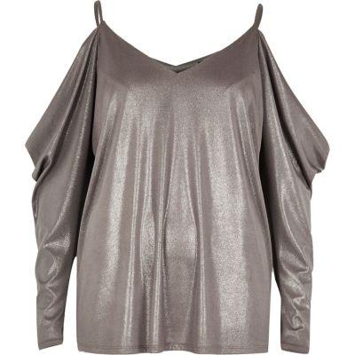 River Island Womens Silver Ruched Cold Shoulder Top