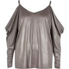 River Island Womens Silver Ruched Cold Shoulder Top
