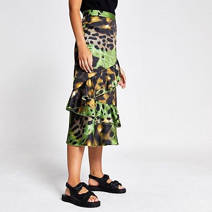 River Island Womens Print Frill Midi Skirt
