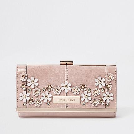 River Island Womens 3d Flower Embellished Clip Top Purse