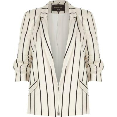 River Island Womens White Stripe Ruched Sleeve Blazer