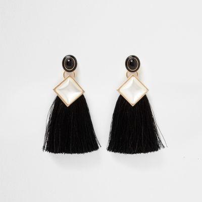 River Island Womens Square Faux Pearl Tassel Drop Earrings