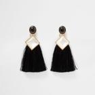 River Island Womens Square Faux Pearl Tassel Drop Earrings
