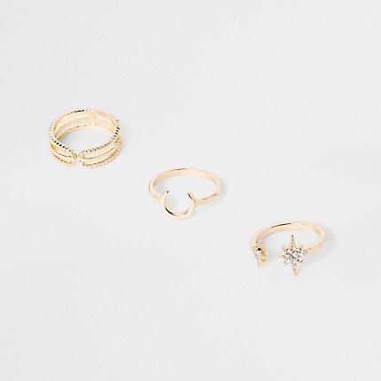River Island Womens Gold Color Rhinestone Horseshoe Ring Pack