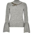 River Island Womens Marl Bell Sleeve Embellished Neck Top