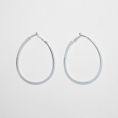 River Island Womens Silver Tone Flat Bottom Oval Hoop Earrings