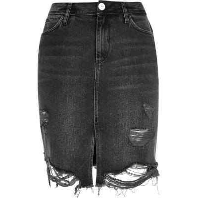 River Island Womens Washed Ripped Denim Midi Skirt