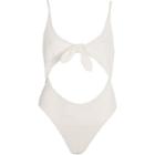 River Island Womens White Textured Knot Front Cut Out Swimsuit