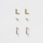 River Island Womens Gold Plated 'e' Cubic Zirconia Stud Multipack