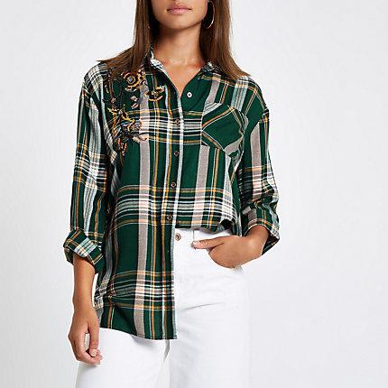 River Island Womens Check Print Embellished Shirt