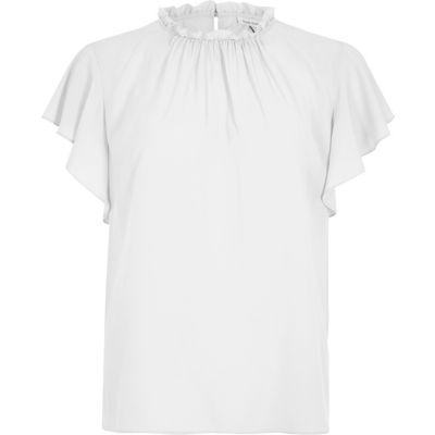 River Island Womens White Frill Sleeve Top