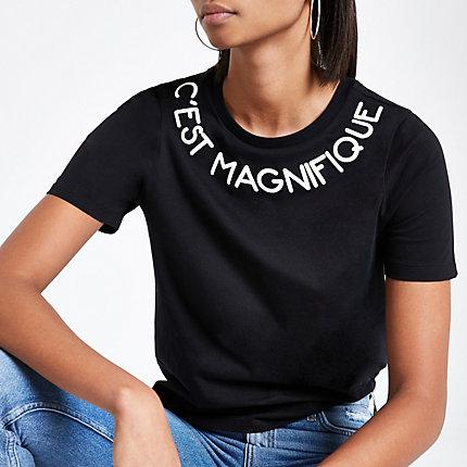 River Island Womens Neck Print T-shirt
