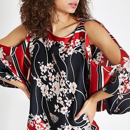 River Island Womens Scarf Print Cold Shoulder Top