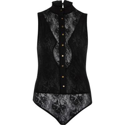 River Island Womens Lace Frill High Neck Bodysuit