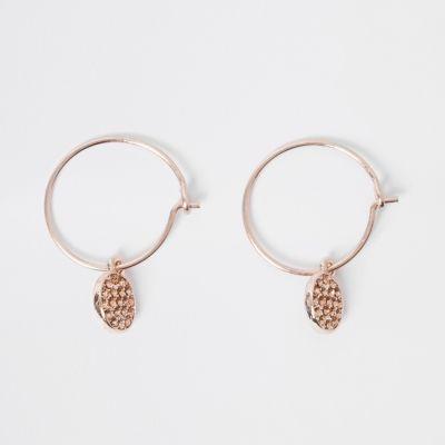 River Island Womens Rose Gold Hoop Pendant Earrings