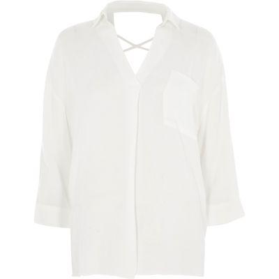 River Island Womens White Cross Back Loose Fit Shirt