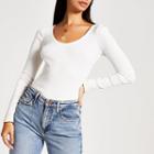 River Island Womens White Long Sleeve Scoop Neck Ribbed T-shirt