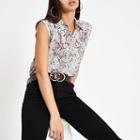 River Island Womens Snake Print Button-up Sleeveless Shirt