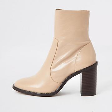 River Island Womens Leather Block Heel Sock Boot