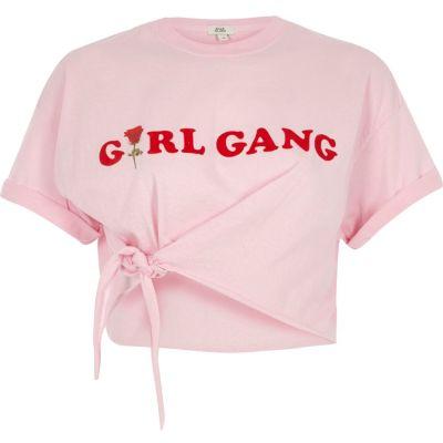 River Island Womens 'girl Gang' Front Knot Cropped T-shirt