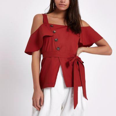River Island Womens Button Front Bardot Top