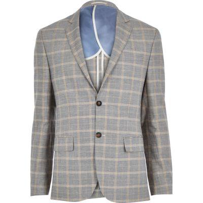 River Island Mens Check Linen-blend Smart Suit Jacket