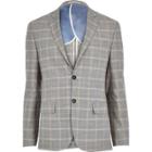 River Island Mens Check Linen-blend Smart Suit Jacket