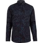 River Island Mensblue Paisley Print Slim Shirt