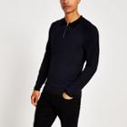 River Island Mens Long Sleeve Slim Fit Knitted Polo Shirt