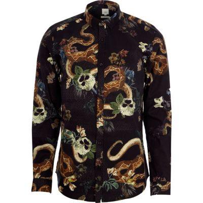 River Island Mens Snake Floral Print Slim Fit Shirt