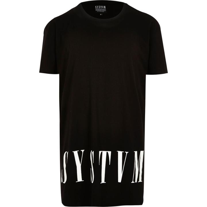 River Island Mensblack Systvm Longer Length Logo T-shirt