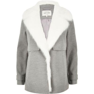 River Island Womens Faux Fur Collar Pea Coat