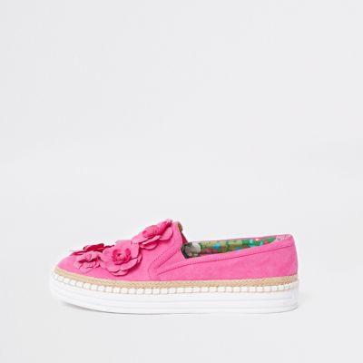 River Island Womens 3d Flower Espadrille Slip On Plimsolls