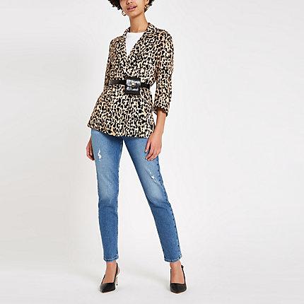 River Island Womens Leopard Print Blazer