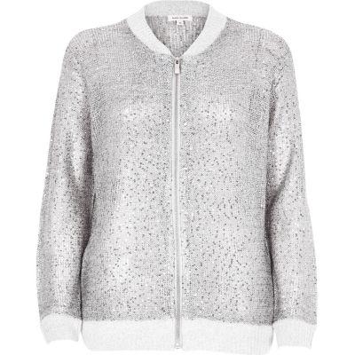River Island Womens Silver Knit Bomber With Sequins