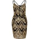 River Island Womens Gold Embroidered Bodycon Dress