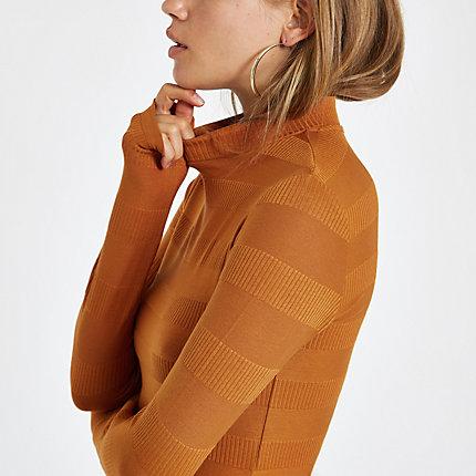 River Island Womens Rust High Neck Ribbed Crop Jumper