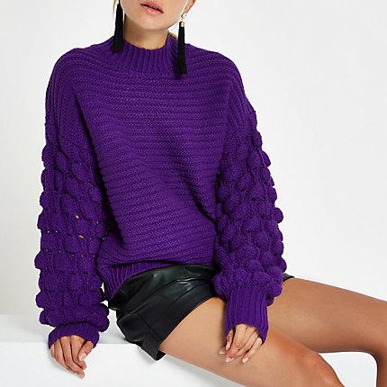 River Island Womens Knit Bobble Sleeve Jumper