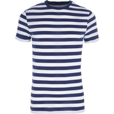 River Island Mens Stripe Muscle Fit Crew Neck T-shirt