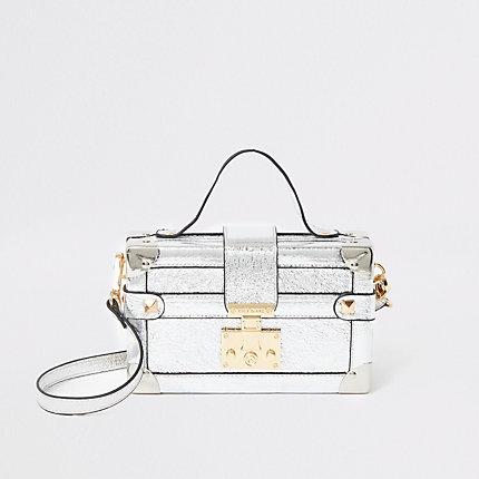 River Island Womens Silver Lock Front Trunk Cross Body Bag