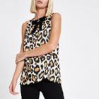 River Island Womens Satin Leopard Print Bow Trim Top