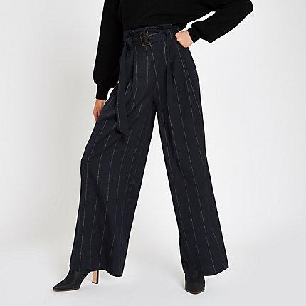 River Island Womens Stripe Tie Waist Wide Leg Pants