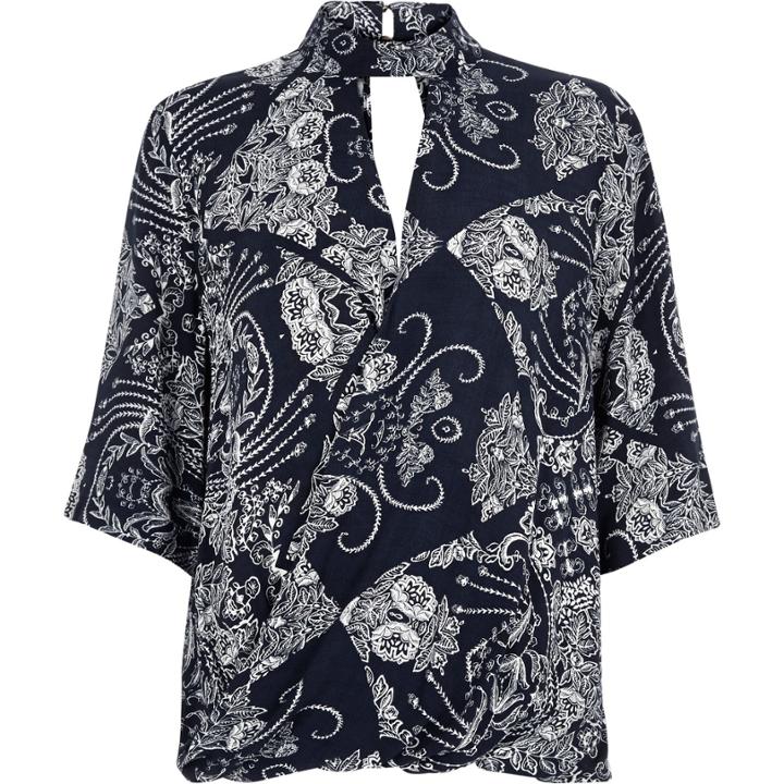 River Island Womens Floral Print Cut-out Neck Blouse