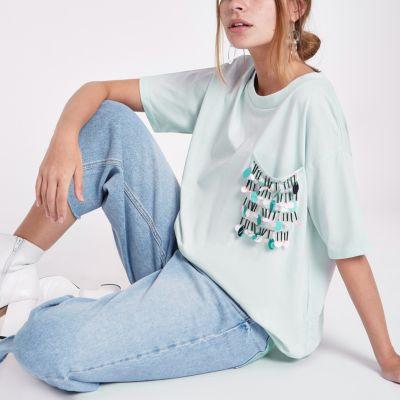 River Island Womens Petite Embellished Pocket T-shirt