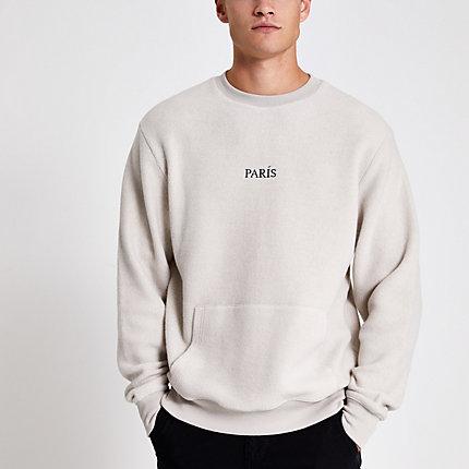 River Island Mens 'paris' Embroidered Fleece Jumper
