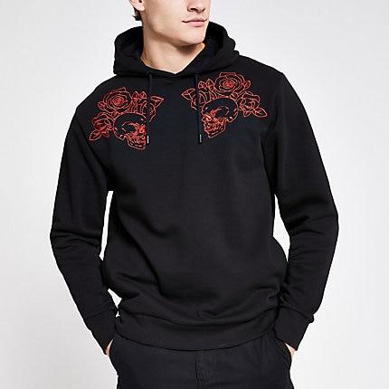 River Island Mens Skull Embroidered Regular Fit Hoodie