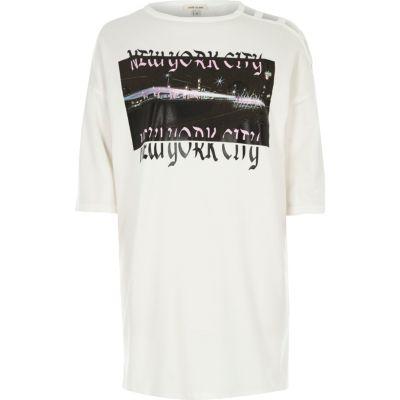 River Island Womens White Nyc Print Longline T-shirt